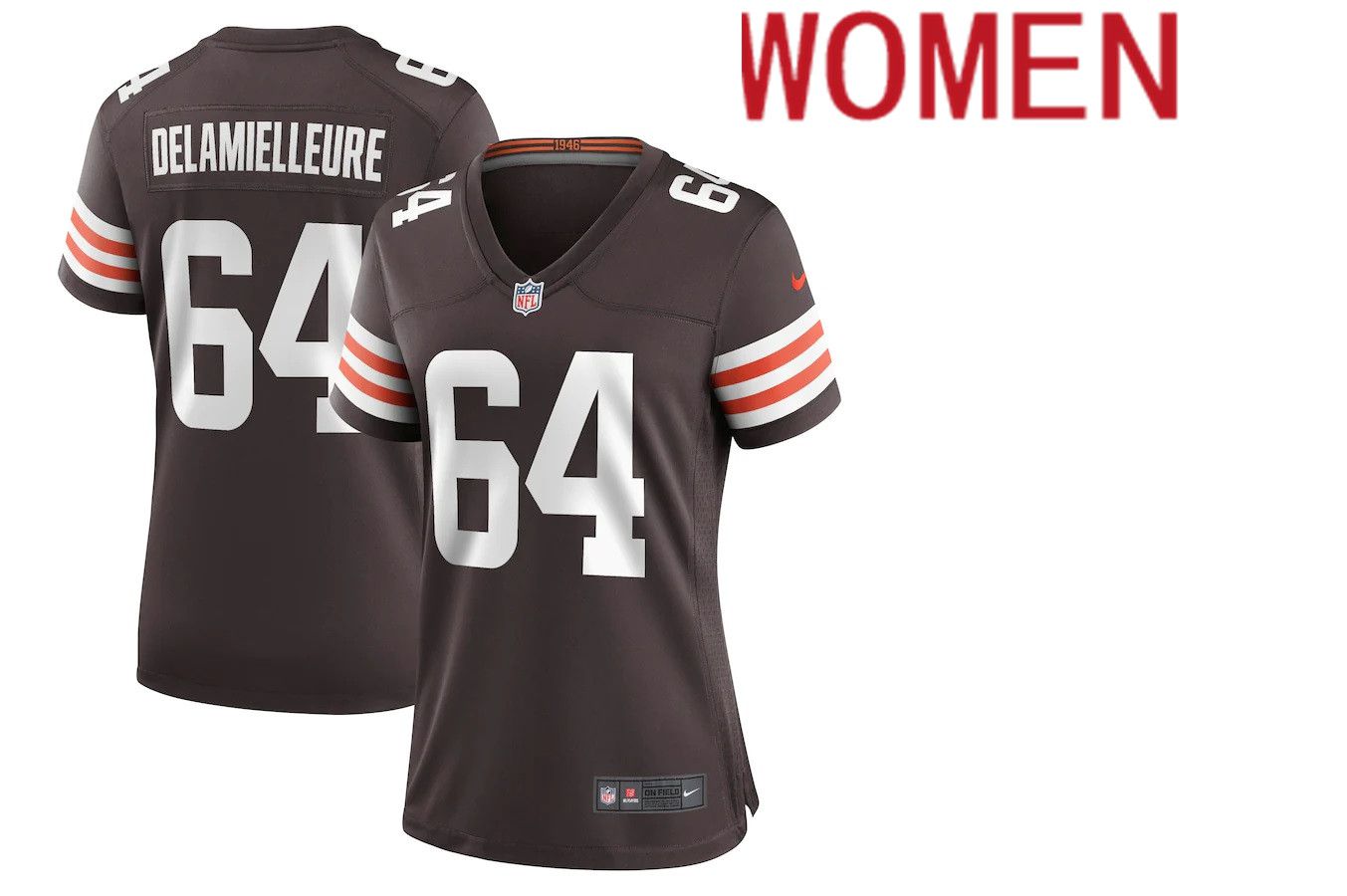 Women Cleveland Browns 64 Joe DeLamielleure Nike Brown Game Retired Player NFL Jersey